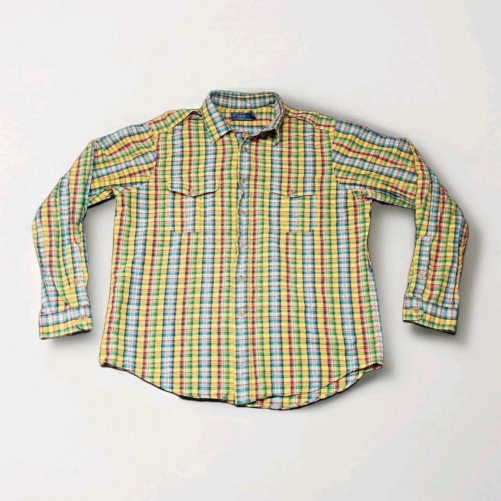 POLO RALPH LAUREN XLMen's‎ Bright Madras Plaid Epaulettes Button Down Shirt